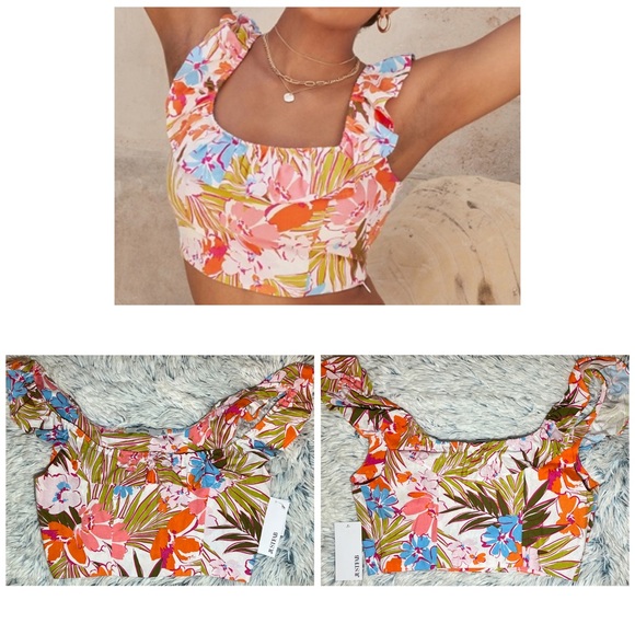 JustFab Floral Ruffle Crop Tank Top NWT - Picture 6 of 12